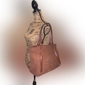 Fossil Cow Suede Rayna Large Boho Western Brown Leather Tote Purse Bag Fringe